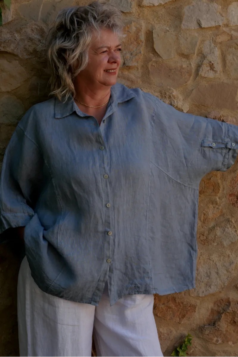 Chemise lin Edith over size Gris bleuet