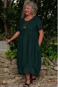 Robe lin Leandrine vert sapin