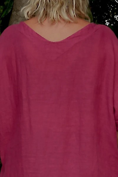 Robe lin femme grande taille avec col V à l'avant et au dos