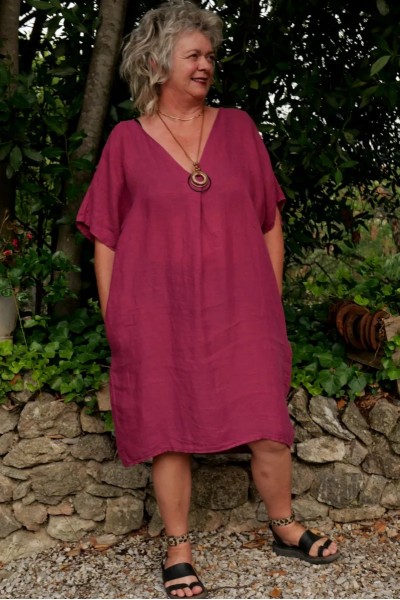 Robe lin femme grande taille, poches pratiques et manches courtes
