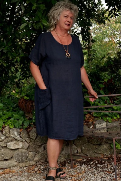 Robe lin Nathalie bleu marine