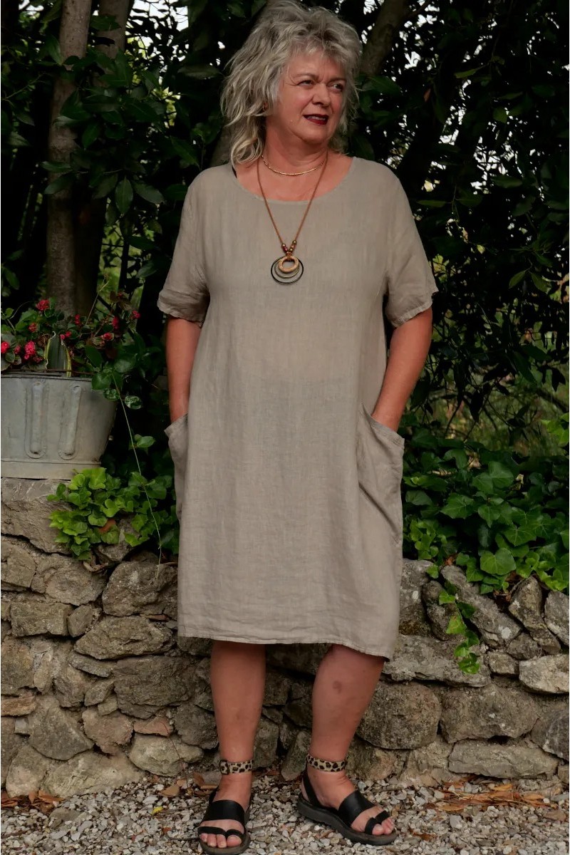 Robe lin Nathalie taupe poudré