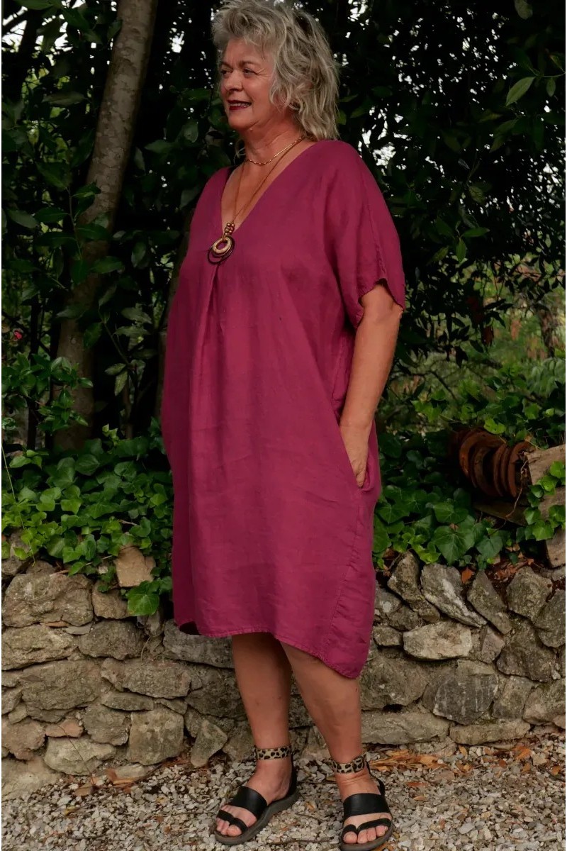 Robe lin Prune cerise