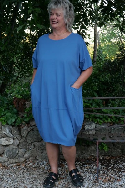 Robe coton grande taille Delphine Bleu Laos