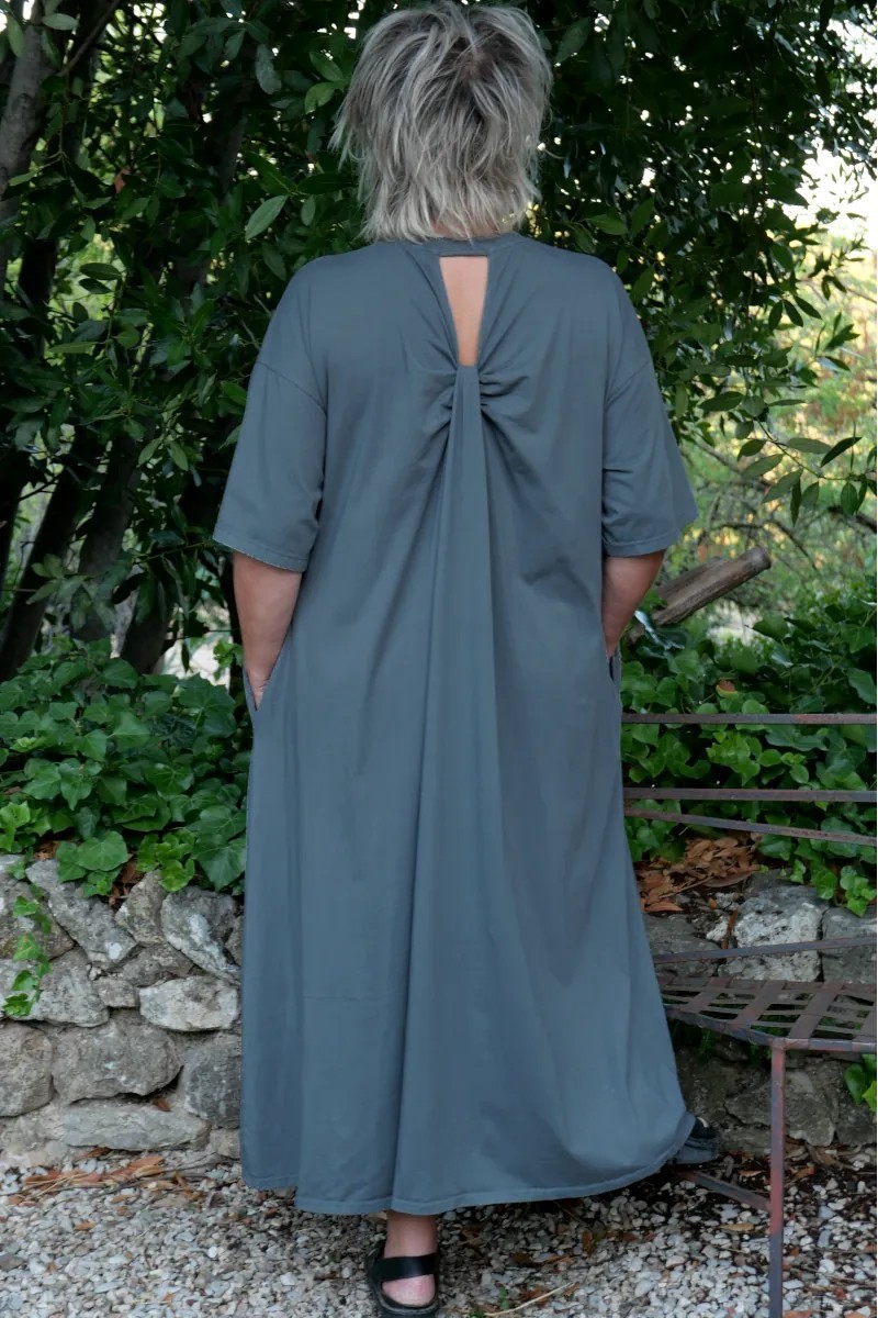Robe coton longue Anaïs grise, confortable
