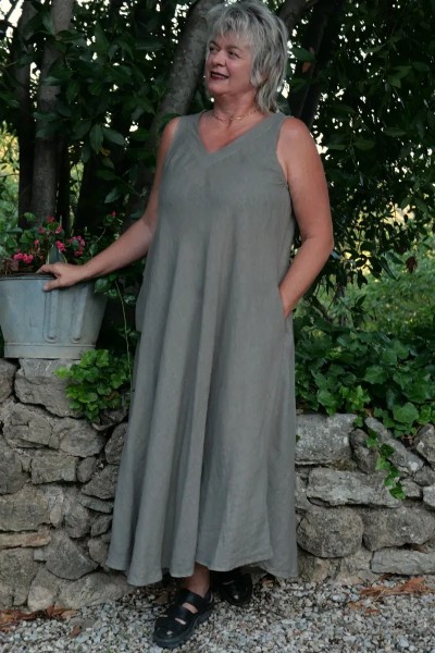 Robe lin longue Vanille coloris taupe