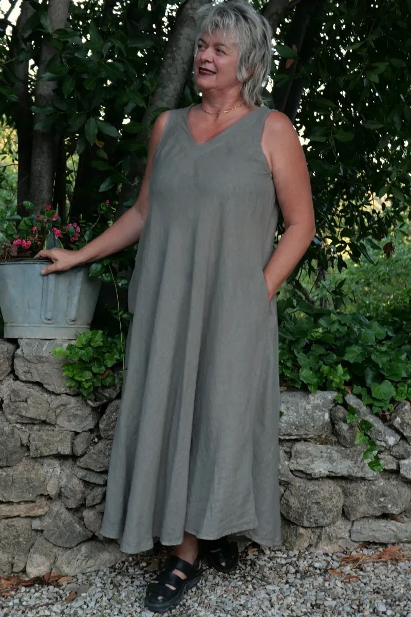 Robe lin longue Vanille coloris taupe