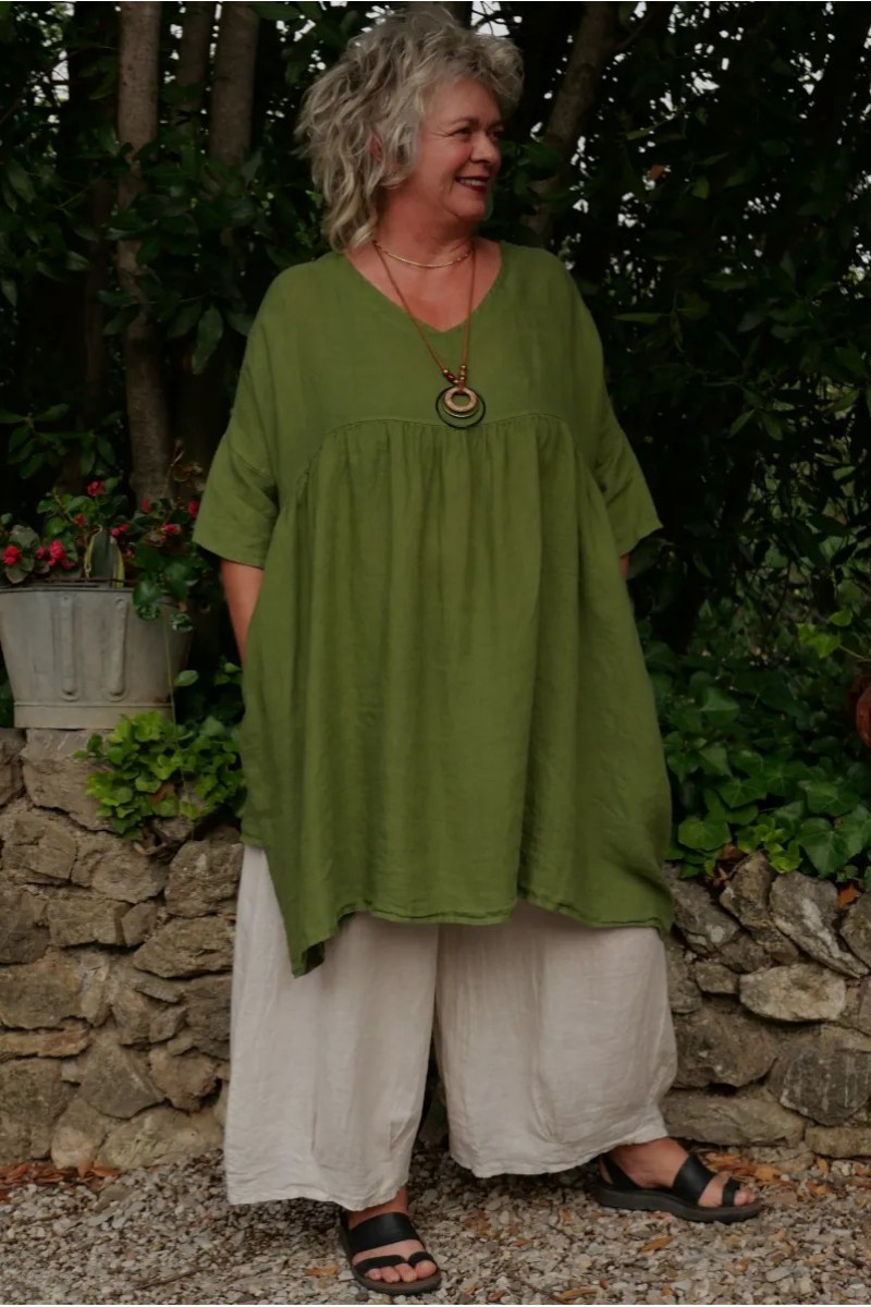 Tunique lin grande taille Marinette Vert équateur