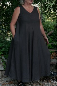 Robe lin longue Vanille chocolat, forme trapèze élégante et actuelle