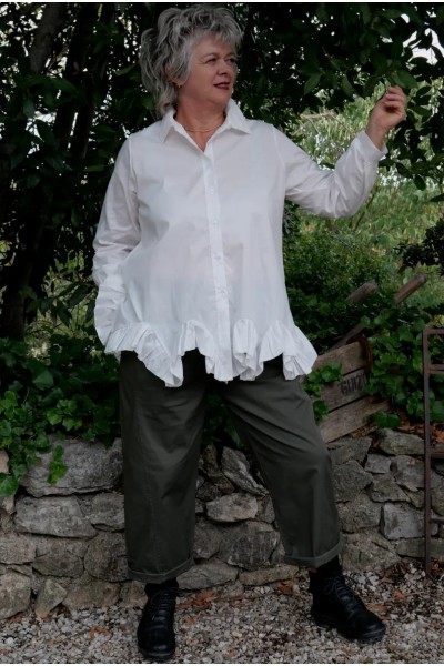 Chemise coton Froufrou Blanche & Pantalon coton Erwan Kaki