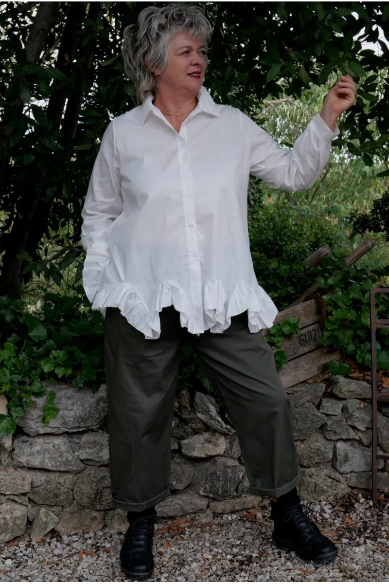 Chemise coton Froufrou Blanche & Pantalon coton Erwan Kaki