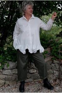 Chemise coton Froufrou Blanche & Pantalon coton Erwan Kaki