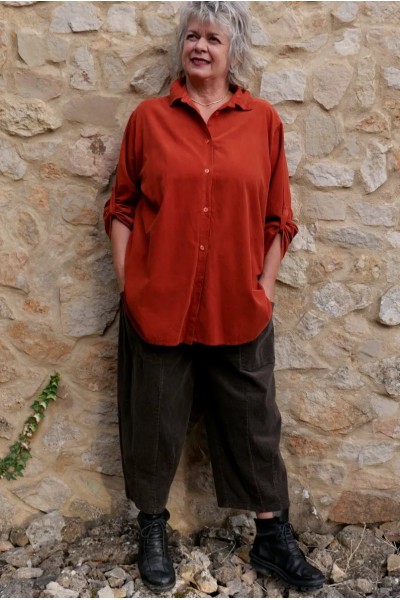 Chemise velours coton Ambre rouille & Pantalon velours grosse côte Astride choco