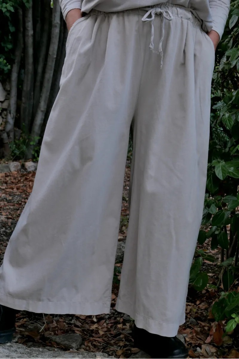 Pantalon large velours de coton Annelise Beige
