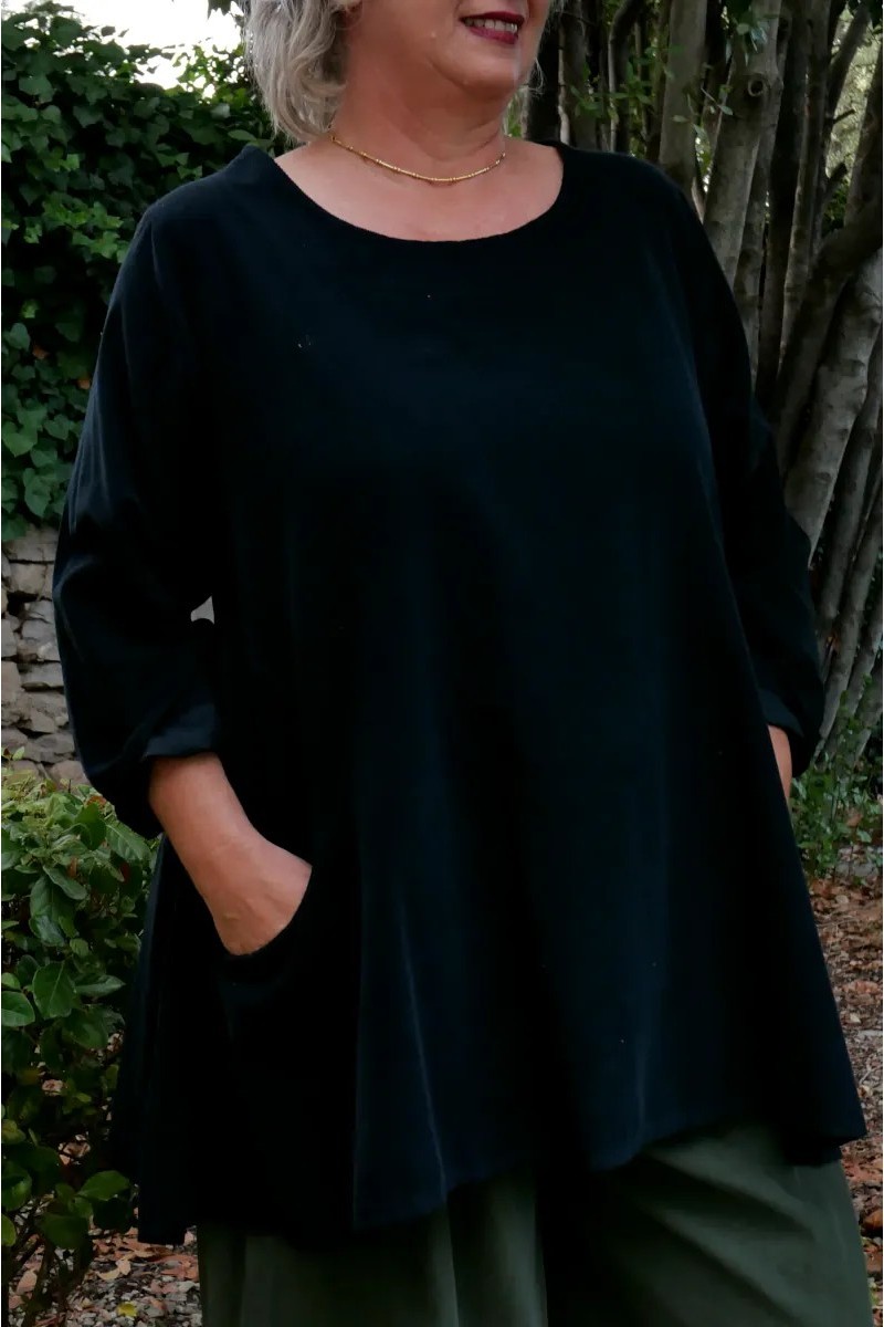 Top tunique velours de coton Marceau Noir