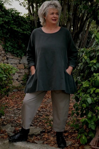 Top Marceau velours coton confortable, coupe ample & fluide, pantalon Valery coton ultra confortable taupe