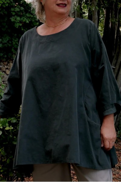 Tunique grande taille, coupe mode trapèze, poches pratiques